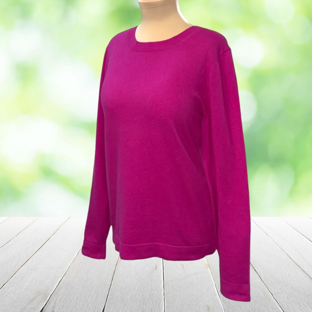 J CREW Teddie Sweater Pullover Crew Neck Cotton Wool Classic Fuchsia Womens L